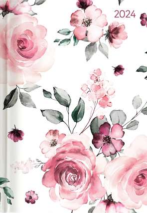 Buchkalender Style Roses 2024 – Büro-Kalender A5 – Cheftimer – 1 Tag 1 Seite – 352 Seiten – Rose – Alpha Edition