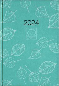 Buchkalender türkis 2024 – Bürokalender 14,5×21 cm – 1 Tag auf 1 Seite – Kartoneinband, Recyclingpapier – Stundeneinteilung 7 – 19 Uhr – 876-0717