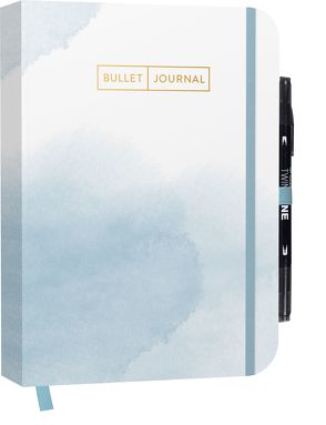 Bullet Journal „Watercolor Blue“ 05 mit original Tombow TwinTone Dual-Tip Marker 33 black