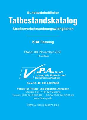 Bundeseinheitlicher Tatbestandskatalog KBA-Langfassung, gebunden von V.P.A. GmbH