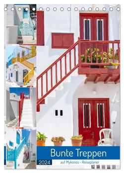 Bunte Treppen auf Mykonos – Reiseplaner (Tischkalender 2024 DIN A5 hoch), CALVENDO Monatskalender von Schwarze,  Nina