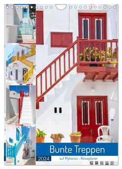 Bunte Treppen auf Mykonos – Reiseplaner (Wandkalender 2024 DIN A4 hoch), CALVENDO Monatskalender von Schwarze,  Nina