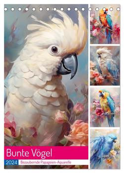 Bunte Vögel. Bezaubernde Papageien-Aquarelle (Tischkalender 2024 DIN A5 hoch), CALVENDO Monatskalender von Hurley,  Rose