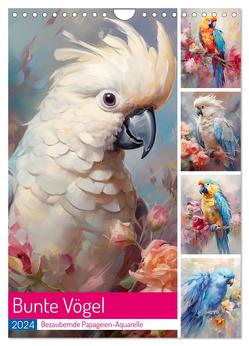 Bunte Vögel. Bezaubernde Papageien-Aquarelle (Wandkalender 2024 DIN A4 hoch), CALVENDO Monatskalender von Hurley,  Rose