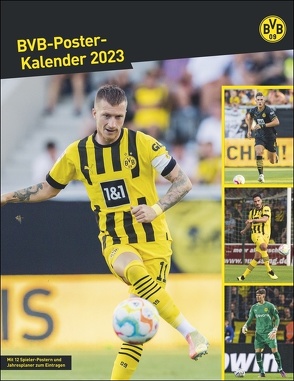 BVB Posterkalender. Jahres-Wandkalender 2023 für Fußballfans. Fotokalender mit den Stars von Borussia Dortmund. Bildkalender im Hochformat, 34×44 cm von Heye
