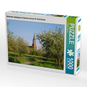 CALVENDO Puzzle Blühender Apfelgarten in Burhave mit der St. Petri-Kirche 1000 Teile Lege-Größe 64 x 48 cm Foto-Puzzle Bild von Steffani Lehmann