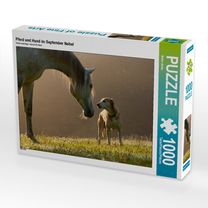 CALVENDO Puzzle Pferd und Hund im September Nebel 1000 Teile Lege-Größe 64 x 48 cm Foto-Puzzle Bild von Meike Bölts