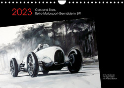 Cars and Stars, Retro-Motorsport-Gemälde in SW (Wandkalender 2023 DIN A4 quer) von Bartsch / design,  Andreas, bartsch.