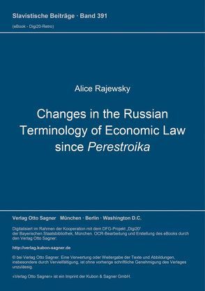 Changes in the Russian Terminology of Economic Law since Perestroika von Rajewsky,  Alice