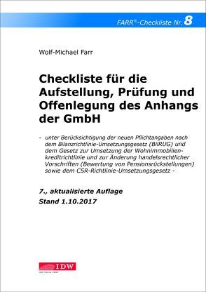 Checkliste 8 für die Aufstellung, Prüfung und Offenlegung des Anhangs der GmbH von Farr,  Wolf-Michael