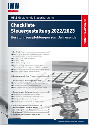 Checkliste Steuergestaltung 2022/2023 von Kreft,  RiFG Dipl.-Finw. Prof. Dr. Volker, Pflüger,  Dr. Hansjörg