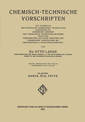 Chemisch-Technische Vorschriften von Lange,  Dr. Otto