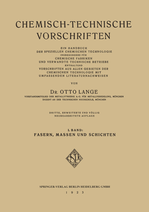 Chemisch-Technische Vorschriften von Lange,  Dr. Otto