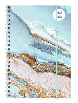 Collegetimer Blue Marble 2023/2024 – Schüler-Kalender A5 (15×21 cm) – Marmor – Ringbindung – Weekly – 224 Seiten – Terminplaner – Alpha Edition