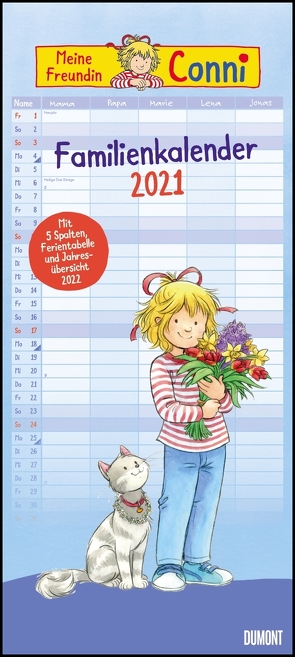 Conni Familienkalender 2021 – Wandkalender – Familienplaner mit 5 Spalten – Format 22 x 49,5 cm