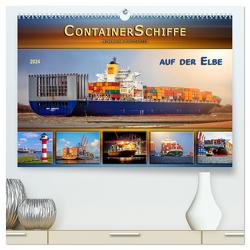 Containerschiffe auf der Elbe (hochwertiger Premium Wandkalender 2024 DIN A2 quer), Kunstdruck in Hochglanz von Roder,  Peter