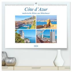 Côte d’Azur – malerische Küste am Mittelmeer (hochwertiger Premium Wandkalender 2024 DIN A2 quer), Kunstdruck in Hochglanz von Schwarze,  Nina
