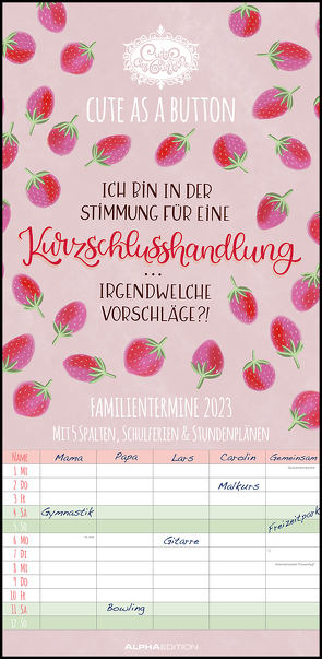 Cute as a button 2023 Familienplaner – Familien-Timer – Termin-Planer – Kinder-Kalender – Familien-Kalender – 22×45