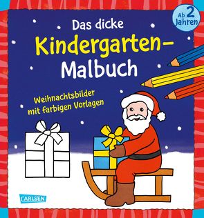 Das dicke Kindergarten-Malbuch: Weihnachtsbilder mit farbigen Vorlagen von Pöter,  Andrea