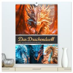 Das Drachenduell (hochwertiger Premium Wandkalender 2024 DIN A2 hoch), Kunstdruck in Hochglanz von Gierok-Latniak,  Steffen