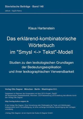 Das erklärend-kombinatorische Wörterbuch im „Smysl – Tekst“-Modell von Hartenstein,  Klaus
