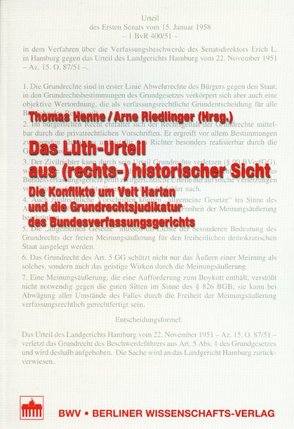 Das Lüth-Urteil aus (rechts-)historischer Sicht von Henne,  Thomas, Riedlinger,  Arne