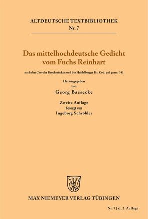 Das mittelhochdeutsche Gedicht vom Fuchs Reinhart von Baesecke,  Georg, Heinrich, Schröbler,  Ingeborg
