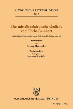 Das mittelhochdeutsche Gedicht vom Fuchs Reinhart von Baesecke,  Georg, Heinrich, Schröbler,  Ingeborg