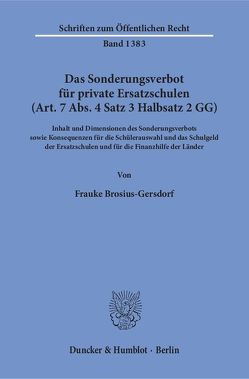 Das Sonderungsverbot für private Ersatzschulen (Art. 7 Abs. 4 Satz 3 Halbsatz 2 GG). von Brosius-Gersdorf,  Frauke