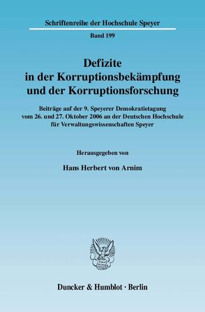 Defizite in der Korruptionsbekämpfung und der Korruptionsforschung. von Arnim,  Hans Herbert von