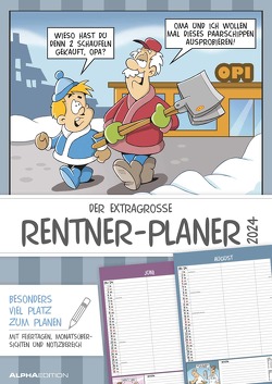 Der extragroße Rentner-Planer 2024 – Bildkalender A3 (29,7×42 cm) – mit witzigen Cartoons, Monatsübersichten und Ferienterminen – Wandkalender