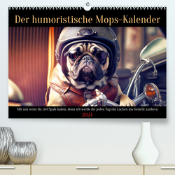 Der humoristische Mops-Kalender (Premium, hochwertiger DIN A2 Wandkalender 2024, Kunstdruck in Hochglanz) von Rübsamen,  Peter