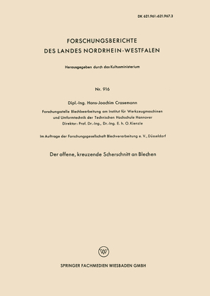 Der offene, kreuzende Scherschnitt an Blechen von Crasemann,  Hans-Joachim