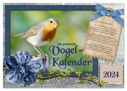 Der poetische Vogelkalender (Wandkalender 2024 DIN A2 quer), CALVENDO Monatskalender von Löwer,  Sabine