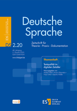 Deutsche Sprache. Zeitschrift für Theorie, Praxis, Dokumentation Heft 2/2020: Textqualität im digitalen Zeitalter – Kategorien und empirische Studien