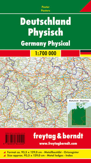 Deutschland Physisch, 1:700.000, Poster metallbestäbt