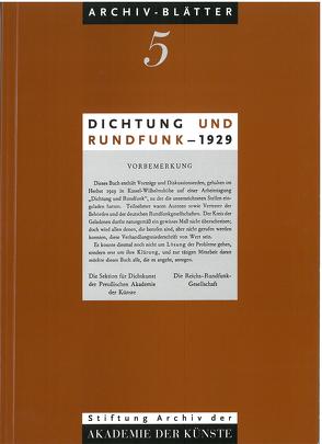Dichtung und Rundfunk – 1929 von Naber,  Hermann