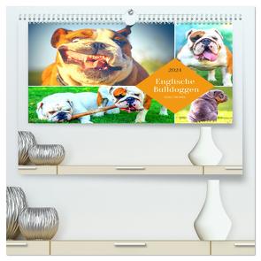 Dicke Freunde. Englische Bulldoggen (hochwertiger Premium Wandkalender 2024 DIN A2 quer), Kunstdruck in Hochglanz von Hurley,  Rose