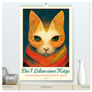 Die 7 Leben einer Katze (hochwertiger Premium Wandkalender 2024 DIN A2 hoch), Kunstdruck in Hochglanz von Felke,  Sandra