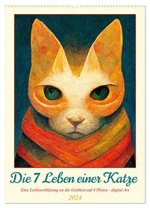 Die 7 Leben einer Katze (Wandkalender 2024 DIN A2 hoch), CALVENDO Monatskalender von Felke,  Sandra