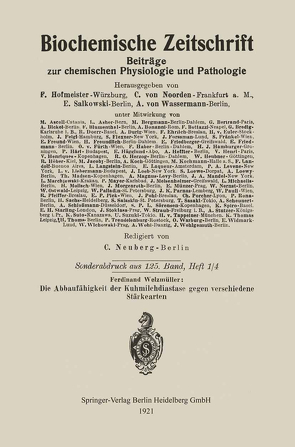Die Abbaufähigkeit der Kuhmilchdiastase gegen verschiedene Stärkearten von Welzmüller,  Ferdinand