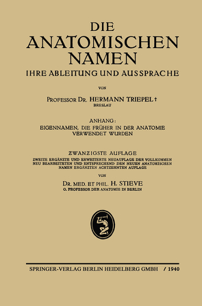 Die Anatomischen Namen von Stieve,  Hermann, Triepel,  Hermann