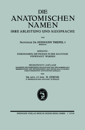 Die Anatomischen Namen von Stieve,  Hermann, Triepel,  Hermann