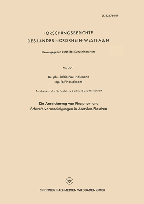 Die Anreicherung von Phosphor- und Schwefelverunreinigungen in Acetylen-Flaschen von Hölemann,  Paul