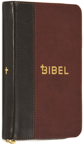 Die Bibel – Schlachter 2000 – Miniaturausgabe (PU-Einband, grau/braun, Goldschnitt, Reißverschluss)