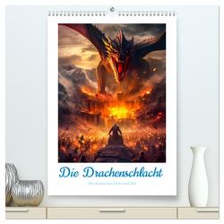 Die Drachenschlacht (hochwertiger Premium Wandkalender 2024 DIN A2 hoch), Kunstdruck in Hochglanz von Gierok-Latniak,  Steffen