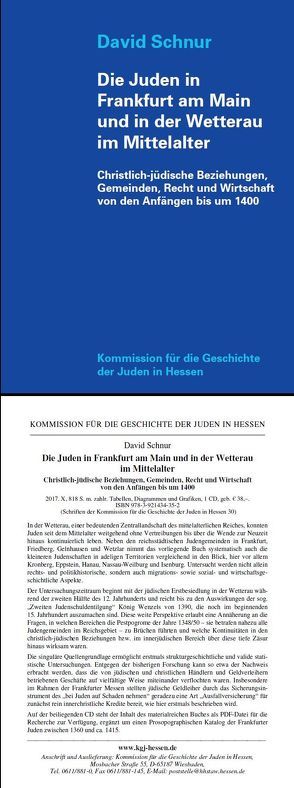 Die Juden in Frankfurt am Main und in der Wetterau im Mittelalter von Schnur,  David