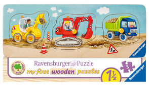 Ravensburger Kinderpuzzle – 03066 Die kleine Baustelle – my first wooden puzzle mit 3 Teilen – Puzzle für Kinder ab 1,5 Jahren – Holzpuzzle