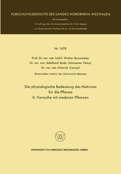 Die physiologische Bedeutung des Natriums für die Pflanze von Baumeister,  Walter, Schmidt,  Lothar