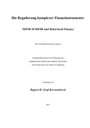Die Regulierung komplexer Finanzinstrumente: MiFID II/MiFIR und Behavioral Finance von Graf Kerssenbrock,  Rupert H.